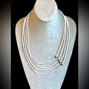 Santo Domingo Sterling White Shell Tigers Eye Multi Strand Heishi Bead Necklace